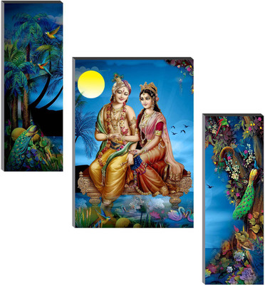 saf Set of 3 Radha Krishna Digital Reprint 12 inch x 18 inch Painting(With Frame, Pack of 3)