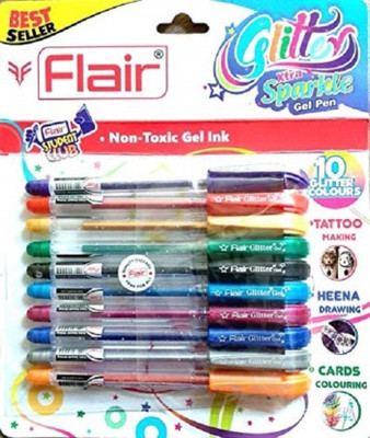 FLAIR GLITTER GEN PEN PACK OF 10 (MULTICOLOR) Gel Pen(Pack of 10, Ink Color - Multicolor)