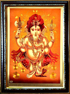 SUNINOW gold foil embossed Ganesha photo frame (33 X 24 CM ) Religious Frame