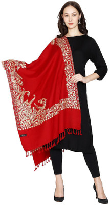 swi stylish Wool Embroidered Women Shawl(Red)