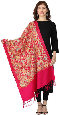 swi stylish Wool Embroidered Women Shawl(Pink)