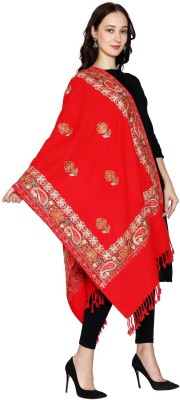 Kashmiri queen Wool Embroidered Women Shawl(Red)