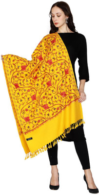 swi stylish Wool Embroidered Women Shawl(Yellow)