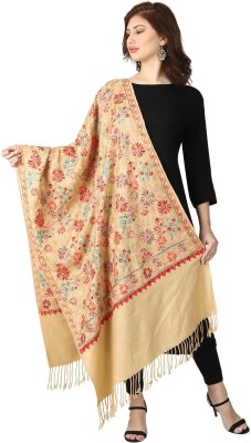 swi stylish Wool Embroidered Women Shawl(Beige)