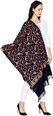Kashmiri queen Wool Embroidered Women Shawl(Black)