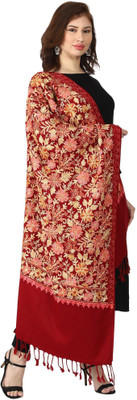 swi stylish Wool Embroidered Women Shawl(Maroon)