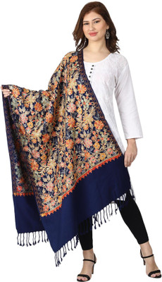 swi stylish Wool Embroidered Women Shawl(Dark Blue)