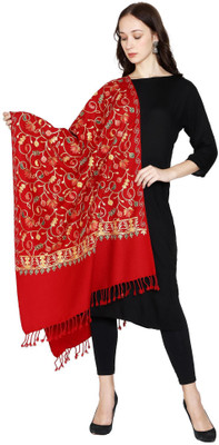 swi stylish Wool Embroidered Women Shawl(Red)