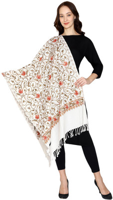 swi stylish Wool Embroidered Women Shawl(White)