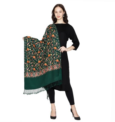 Royal-E-Kashmir Wool Embroidered Women Shawl(Green)