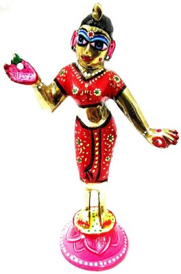 Idolsplace Pure Brass Made Hand Painted Red coloured Radha Rani Idol 4 inches Decorative Showpiece  -  10 cm(Brass, Gold)