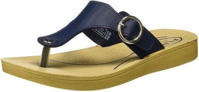 FLITE Women Flip Flops(Navy, Beige , 6)