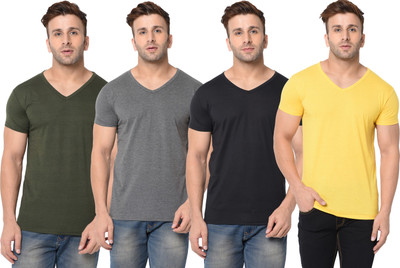 Tivy Solid Men V Neck Multicolor T-Shirt