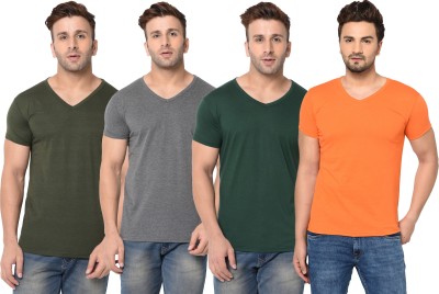 Unite Wear Solid Men V Neck Dark Green, Orange, Grey T-Shirt