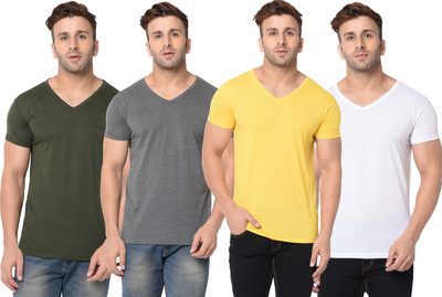 Tivy Solid Men V Neck Multicolor T-Shirt