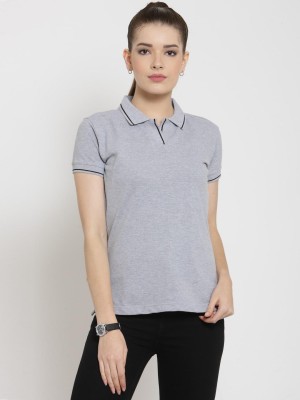 SCOTT INTERNATIONAL Solid Women Polo Neck Grey T-Shirt