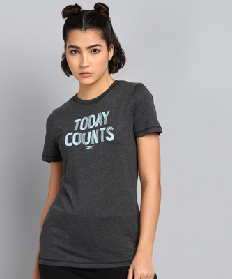 REEBOK Printed Women Round Neck Grey T-Shirt