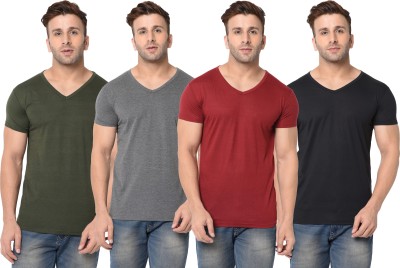 Tivy Solid Men V Neck Multicolor T-Shirt