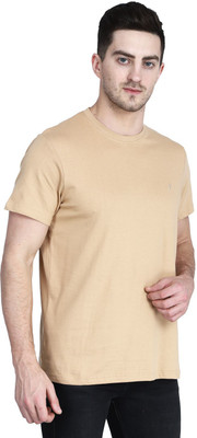 CHICBESTY Solid Men Round Neck Beige T-Shirt