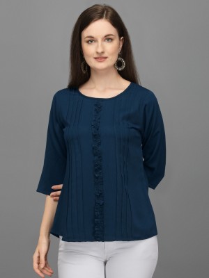 Prettify Casual 3/4 Sleeve Embellished Women Blue Top