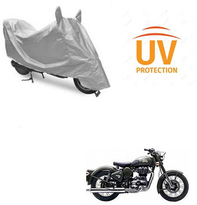 Atulit enterprises Two Wheeler Cover for Royal Enfield(Battle Green, Silver)