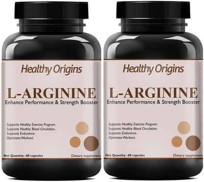 Healthy Origins L-Arginine-1000mg (Pre-workout tablets), Essential Amino Acid (Pack Of 2) Pro(2 x 60 No)