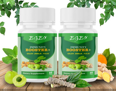 EGEO Immunity Booster with Giloy Amla Tulsi Ginger Turmeric Vitamin D3, E & Zinc(2 x 60 Tablets)