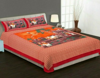 ISHITA CREATION 180 TC Cotton Queen Jaipuri Prints Flat Bedsheet(Pack of 1, Multicolor)