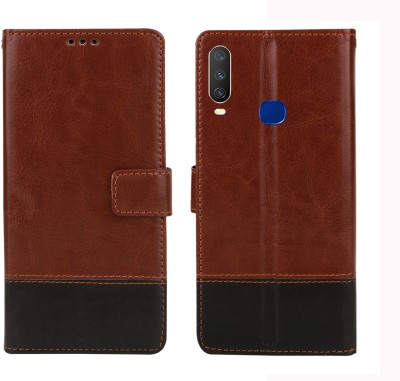 MG Star Flip Cover for Vivo Y17 PU Leather Flip Case with Card Holder and Magnetic Stand(Brown, Shock Proof, Pack of: 1)