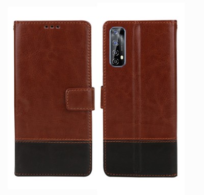 MG Star Flip Cover for Realme Narzo 20 Pro PU Leather Flip Case with Card Holder and Magnetic Stand(Brown, Shock Proof, Pack of: 1)