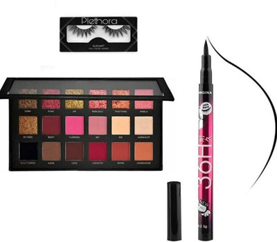 Plethora Eyelash With 36 H Liquid Eyeliner & Rose Gold Eyeshadow Pallete(18g)(3 Items in the set)