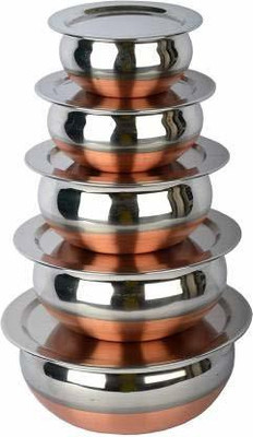 Dynore Stainless Steel Copper Bottom 5 Pcs Serving Handi With Lid Bowl Serving Set