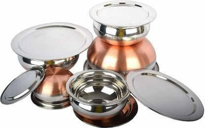 IM ENTERPRISE 5 different size copper handi with lid (5handi+5lid 10pcs set) Handi 0.5 L, 0.8 L, 1 L, 1.2 L, 1.5 L with Lid(Stainless Steel, Copper)