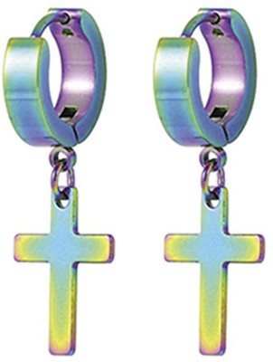 NNPRO 2 pcs Stainless steel Huggie Earrings crucifix charms Jesus cross earring hip-hop men's jewelry Accessories (Multicolor) For Mens Boys Stainless Steel Hoop Earring