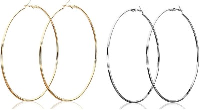 AZEFFIA Combo of Silver & Golden Big Round Hoop Earrings for Women | Fancy & Stylish Party Wear Single Circle Metallic Hoop Earrings for Girls Metal Hoop Earring Alloy Hoop Earring Alloy, Metal Hoop Earring