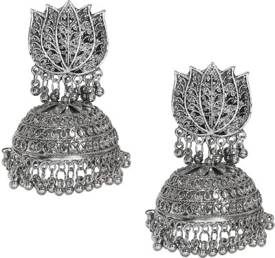 Shining Jewel Shining Jewel Antique Silver Oxidised Lotus - Kamal Big Jhumka Earrings For Women & Girls (SJ_1844) Cubic Zirconia Brass Jhumki Earring