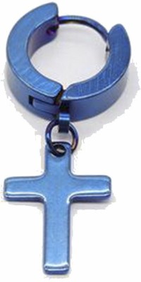 vien creation Stainless steel Huggie Earrings crucifix charms Jesus cross earring hip-hop men's jewelry Accessories (Blue) For Mens Boys Metal Stud Earring