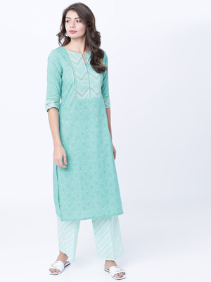 Vishudh Women Printed Straight Kurta(Light Blue)