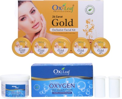 Oxileaf 24 Carat Gold Exclusive Facial Kit & Aroma Oxygen Bleach Cream for Healthy & Glowing Skin(6 x 166.67 g)