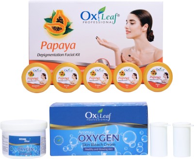 Oxileaf Papaya De-Pigmentation Facial Kit & Aroma Oxygen Bleach Cream for Healthy & Glowing Skin(6 x 80 ml)