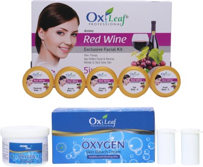 Oxileaf Red Wine Exclusive Facial Kit & Aroma Oxygen Bleach Cream for Healthy & Glowing Skin(6 x 166.67 g)