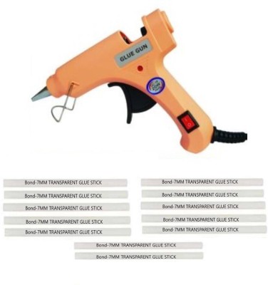 Bond ® 20W Peach Glue Gun with 12 Transparent Glue Sticks 7MM each multipurpose glue gun, easy to use with light indicator and on/off button Standard Temperature Corded Glue Gun(7 mm)