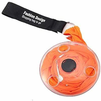 Connectwide Reusable foldable Shopping Bags Portable Tote Pouch Clips Reusable Folding Eco Shopper Shopping Shoudler Bag Roll-up Lightweight Space-saving Disc Design Grocery Bag(Orange)