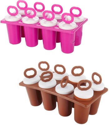 SPIRITUAL HOUSE Plastic Ice Tray Candy Maker Kulfi Maker Popsicle Mould Set Multicolor Plastic Ice Cube Tray (Pack Of 2) Pink, Brown Plastic Ice Cube Tray(Pack of2)