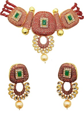 Jewar Mandi Brass Gold-plated Red, Green Jewellery Set(Pack of 1)