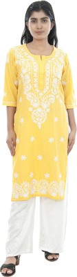 club fashion Women Printed Straight Kurta(Yellow)