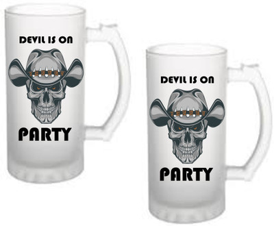 LEDZZ Devil Party Frost Sublimation Printed Beer Glass Beer Pair Set Glass Beer Mug(475 ml, Pack of 2)
