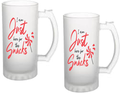 LEDZZ Just Snacks Frost Sublimation Printed Beer Glass Beer Pair Set Glass Beer Mug(475 ml, Pack of 2)