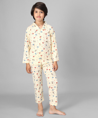 ANIXA Boys Printed Beige Night Suit Set