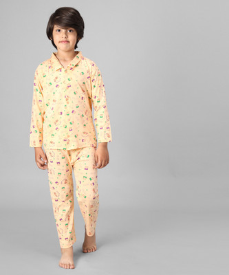 Fit N Fame Boys Printed Orange Shirt & Pyjama set